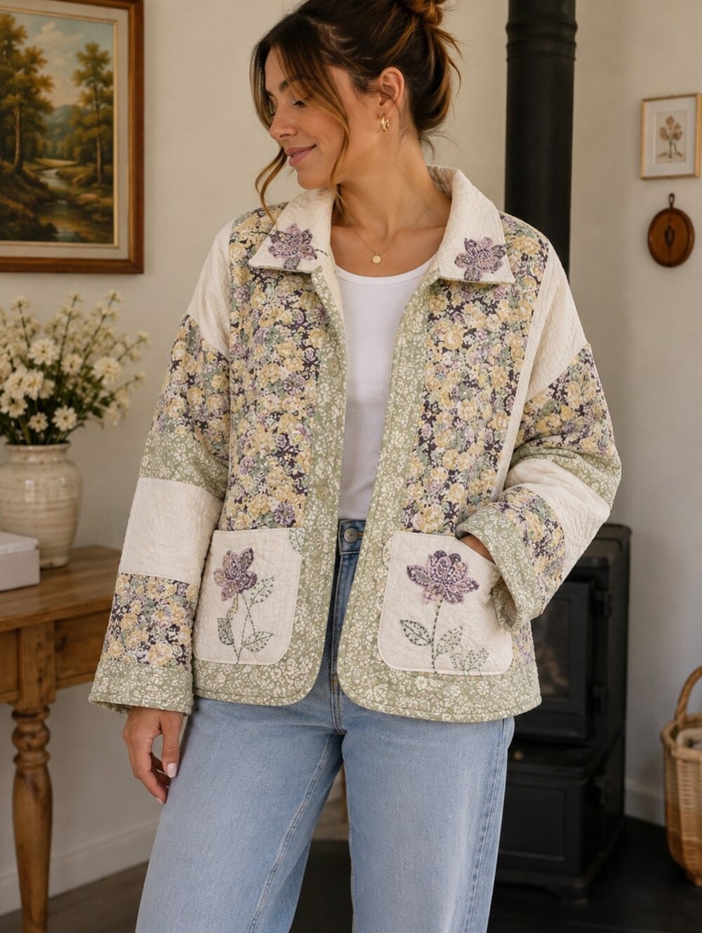 Handmade Quilted Floral Embroidered Jacket